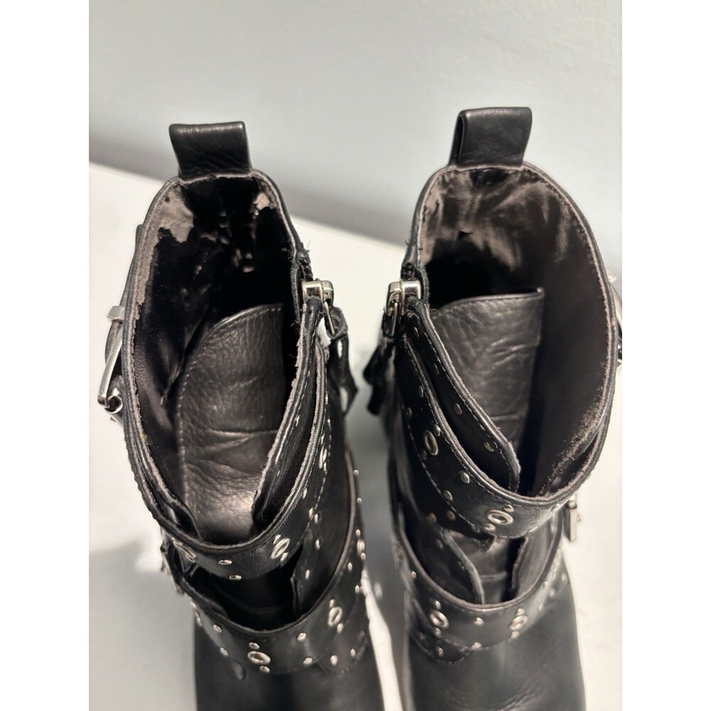 REBECCA MINKOFF Women's Black Leather Lamba Logan Booties Studded Sz 6 Buckle - Picture 11 of 14